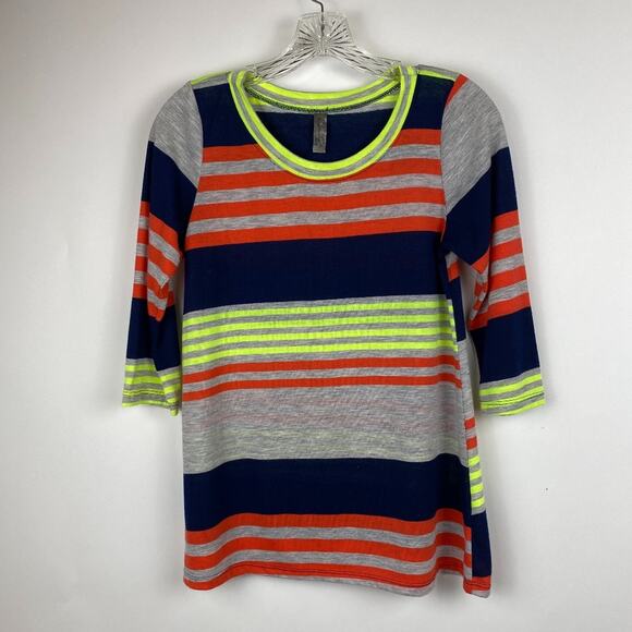 OPHELIA for FC S Multicolor Striped Top Navy Blue Gray Neon Green - Picture 7 of 7